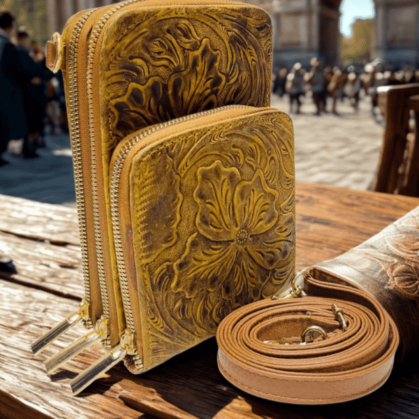 PORTA CEL TRIPLE 1 Porta Celular Triple en Piel Genuina