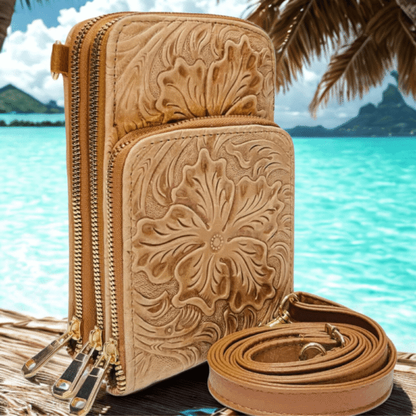 PORTA CEL TRIPLE CAMEL Porta Celular Triple en Piel Genuina