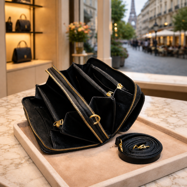 Cartera Triple Cierre de Piel Cincelada Premium